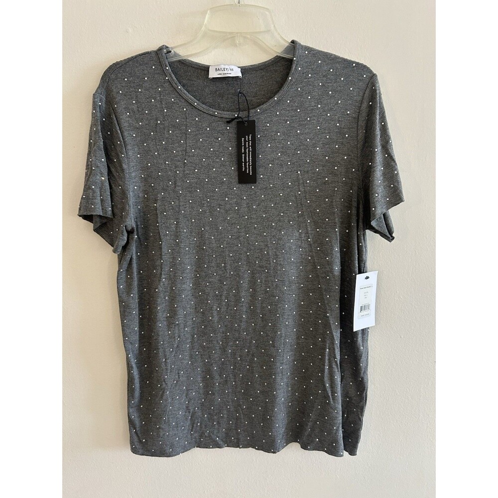NEW! $128 Bailey 44Women's Shirley Sequin Stretch Studded T-Shirt CN6 Grey Large